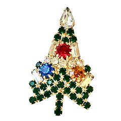 EISENBERG ICE Vintage Christmas Tree Brooch Small Multi-Color Rhinestones Signed
