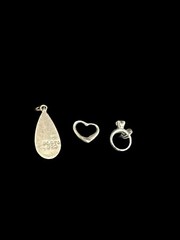Three Sterling Silver Charms Engagement Ring, Open Heart, Abalone Teardrop