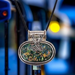 Faux Fire Opal Corded Pendant Vintage Large Silver Tone Chunky Artisan Boho Chic