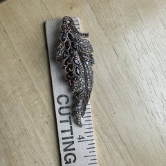 VTG Statement Leaf Floral Brooch 3.5 Inch Amber Brown Rhinestone Crystal Rhodium
