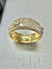 Vintage Prong Set RHINESTONE Gold Tone 1” Wide 2.25” Diameter Bangle Bracelet