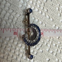 Late 19th Century MOON Sapphire, Diamond & Pearl Broach Set In 9-12k Gold w BOX