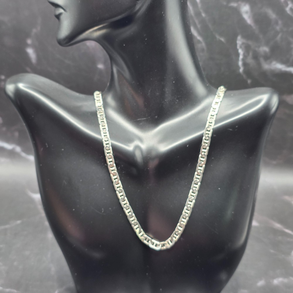 Vtg 1970s Italian 925 Sterling Silver Mariner Anchor Flat Link Chain