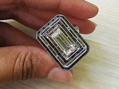2Ct Art Deco Style Lab Created Diamond & Sapphire Wedding 14k White Gold FN Ring