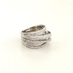 Ladies Clear CZ Multi Row Free Form Wrap Silver Tone Statement Ring Size 6