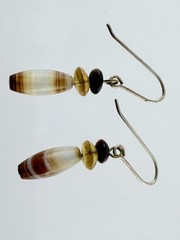 Vintage Sterling Silver Blown Glass Beads and Tigers Eye Hook Earrings 1g 1.25In