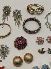 Vintage Rhinestone & Other Jewelry Lot Bracelets, Earring, Necklaces Etc.