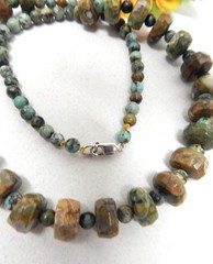 VINTAGE 925 STERLING SILVER, AGATE & TURQUOISE GEMSTONE BEAD NECKLACE 24″