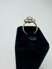 Vintage Opaline Glass Cluster Ring Gold Tone Halo Statement Adjustable