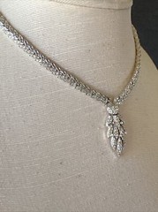 Vintage Pavé Crystal Rhinestone Statement Necklace Feather Drop