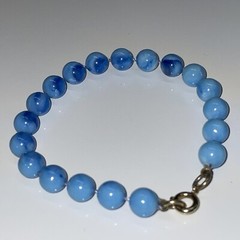 Vintage Marbled Plastic Round Bead Bracelet Sky Blue Classic Everyday N14