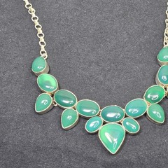 80.5g Sterling Silver 925 Green Chalcedony Statement Necklace Pear Oval Cobochon