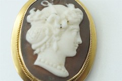 15K GOLD CARVED SHELL GODDESS CAMEO STICKPIN – FINE QUALITY ANTIQUE VICTORIAN
