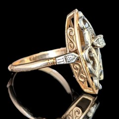 Vintage Diamonds 14k Multi Tone Gold Snowdrop Floral Navette Cocktail Ring Retro