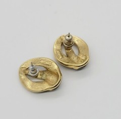 NAPIER Earrings Black & Gold Tone signed Pierced Vintage enamel .75 in