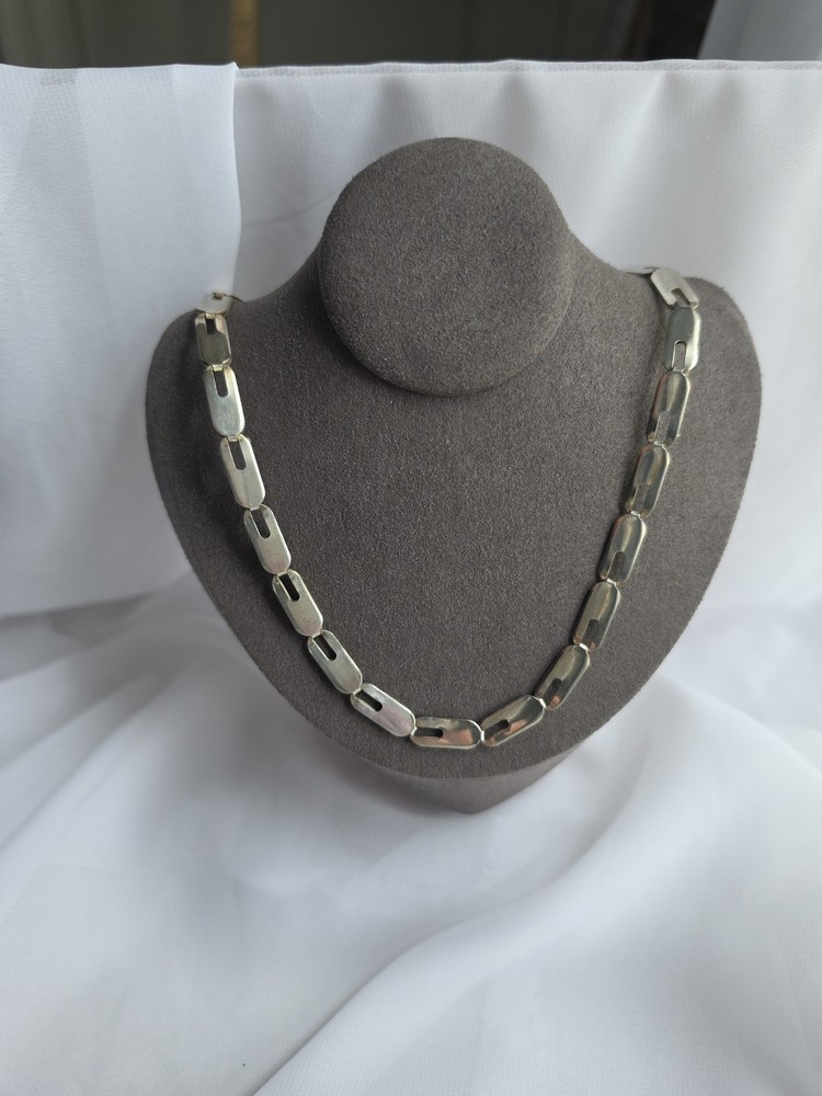 Vtg Modernist Sterling Silver Flat Oval Link Necklace 20″