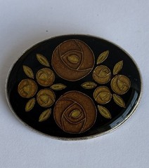 VTG Pierre Bex / Catherine Popesco Style Deco Nouveau Enamel Bar Pin Oval Brooch