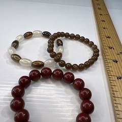 Lot Brown Red Beaded Acrylic Resin Celluloid Lotus Flower Retro Bracelets
