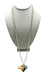 Vintage Organic Semi Precious Stone Pendant Necklace Gold Tone Dangles 30″