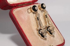 Round Cut 2CT Lab Created Diamond Earringt Vintage Art Deco 14K Yellow Gold Over