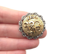 Vintage 60s 70s Gold & Silver Tone Large Aries Astrology Ram Adjustable Ring