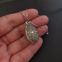 Egg Locket Necklace Vintage Sterling Silver Marcasite Secret Holder Compartment