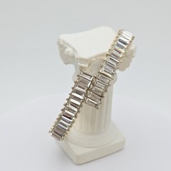 Vtg Baguette Crystal Bracelet Gold Tone Hinged Tiny Crystal Inside Cuff Bangle