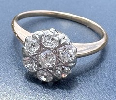 ART DECO 1930’s OLD MINE CUT DIAMOND DAISY FLOWER RING 13K 14K 15K GOLD