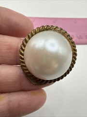 Vintage Faux Pearl Scarf Clip Gold Tone Ring 1”