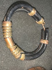 Vintage Brass Copper Bangle Bracelets Ethnic Boho Leather Inlay Lot of 4
