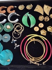 Vintage Lot of 22 Pairs of Pierced Earrings 80s 90s Retro Plastic Metal Wood