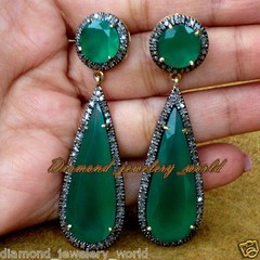 42.26ct Rose Cut Diamond Emerald Studded Silver Vintage Gorgeous Earring Jewelry