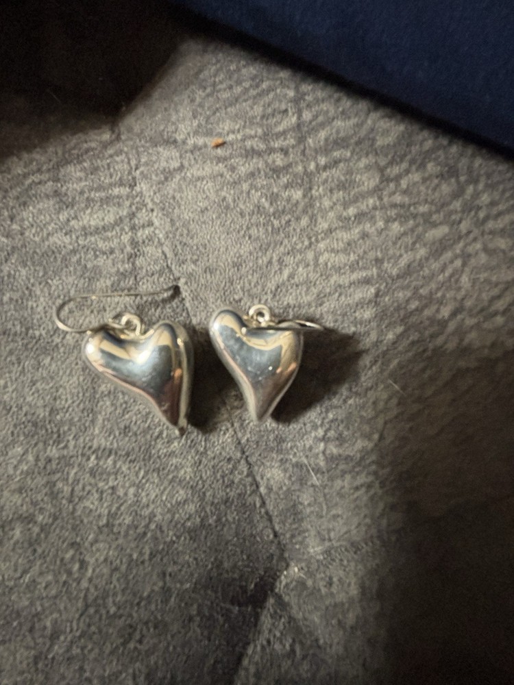 Puffy (Witch’s) Heart Earrings Silver (.925) Made In USA Vintage