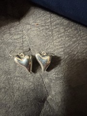 Puffy (Witch’s) Heart Earrings Silver (.925) Made In USA Vintage