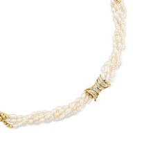 Vint Cult Brq Prl & 14k Gold Torsade Ncklc w Diamonds 16.5 inches