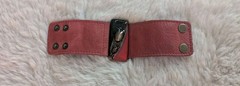 Vintage Red Leather Braclet Glass Center Stone Snap Closure Size OSFM
