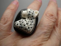 Amy Kahn Russel Sterling Silver 925 Leopard Modernist Black Horn RING Size 6