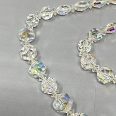 Heavy Crystal Glass Beaded Necklace Aurora Borealis Coated Faceted Long 23″