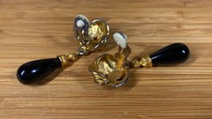 VTG Monet Pink Gold Clip Earrings + Unsigned Gold Black Glass Drop Clip Earrings