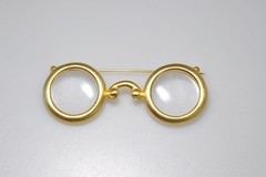 Brooch vtg satin gold tone eye glasses iconic John Lennon style large 3″ MA