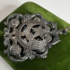 RARE Antique Turkish Ottoman Crescent Moon Medallion Large Pendant