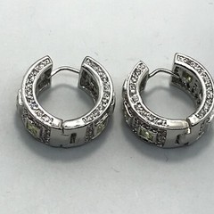 Vintage Silver tone Pink & Peridot Cubic Zirconia Hoop Pierced Earrings