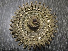 Vintage Estate Ethnic Sterling Silver Filigree Hand Made Flower 2-1/4 Brooch Pin