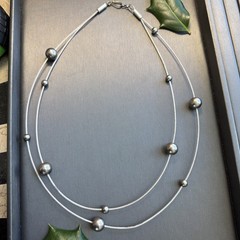 Vintage Modernist Floating Atomic Sphere Cable Necklace Estate Industrial Estate
