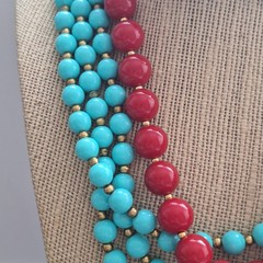Vintage Red Lucite 30″ & Turquoise Acrylic Bead 60″ Necklace Lot opera Boho