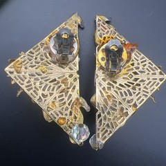 Vintage Handmade Assemblage Clip On Earrings Seahorse Dice Rhinestone Charms