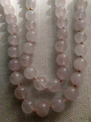 Vintage Pink Rose Quartz Hand Knotted Beaded Necklace With 2 Carved Pink Quartz