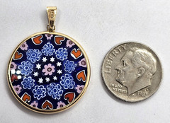 Beautiful Vintage 14K Gold and Murano Floral Millefiori Glass Pendant 24mm 3.2 g