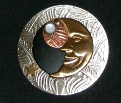 Silver Forest Brooch Mixed Metals Celestial Man in the Moon Made in Vermont