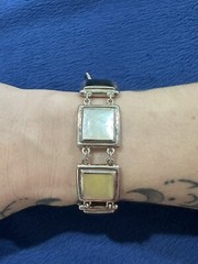 Vtg Signed NF Chapal Zenray Sterling Silver 925 Mother Of Pearl Panel Bracelet